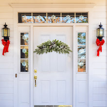 Load image into Gallery viewer, White front door decorated with flocked Christmas swag