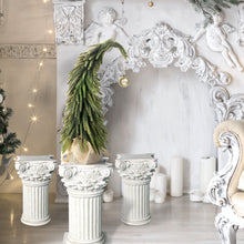 Load image into Gallery viewer, Decorative setup with white columns, curved Christmas tree, and classical architecture elements in a room.