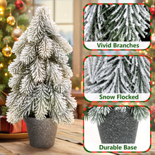 Load image into Gallery viewer, Decorative potted tree with snow-flocked branches and durable base, set against a festive background.
