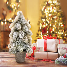 Load image into Gallery viewer, Decorative Christmas tree and wrapped gifts on a wooden table with festive background
