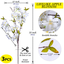 Load image into Gallery viewer, Artificial Apple Blossom White 33 inch Long Silk Flowers