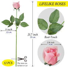 Load image into Gallery viewer, Pink Roses Artificial Flowers 22 inch long dozen