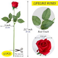 Load image into Gallery viewer, Red Roses Real-Touch 22 inch long 12 pcs