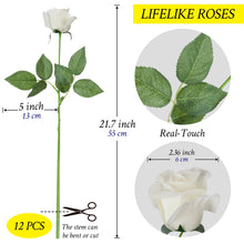 Load image into Gallery viewer, White Roses Real-Touch Faux Flowers 22 inch long dozen