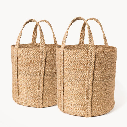 Braided Jute Natural Basket with Handles