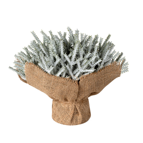 Frosted artificial plant in a burlap container