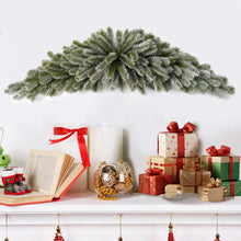 Load image into Gallery viewer, Decorative shelf with Christmas decorations including a flocked swag, books, candles, and gift boxes.
