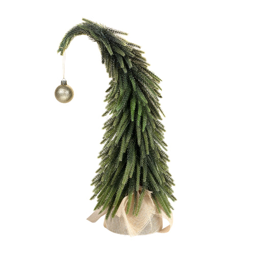 Artificial Grinch Curved Christmas tree with a decorative golden ornament 