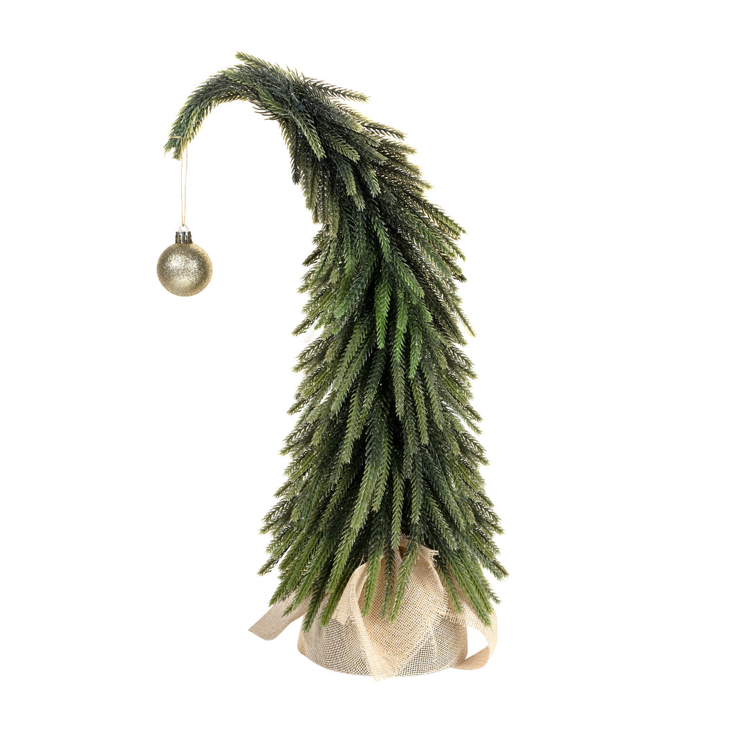 Artificial Grinch Curved Christmas tree with a decorative golden ornament 