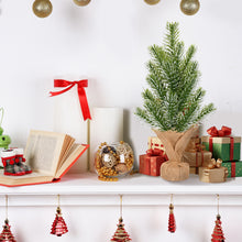 Load image into Gallery viewer, Decorative shelf with small Christmas tree, presents, and ornaments 
