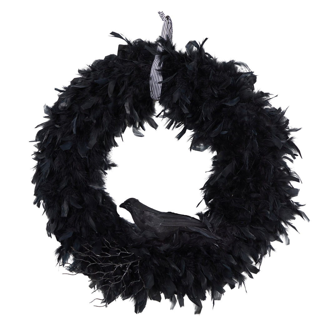 artificial halloween raven feather wreath