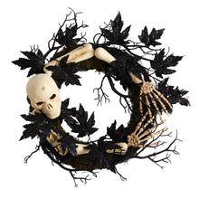 Load image into Gallery viewer, Halloween Skull and Bones Wreath 24&quot;
