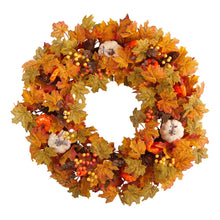 Load image into Gallery viewer, autumn pumpkin and maple leaf artificial fall wreath
