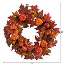 Load image into Gallery viewer, maple pumpkin fall wreath 24 inches wide
