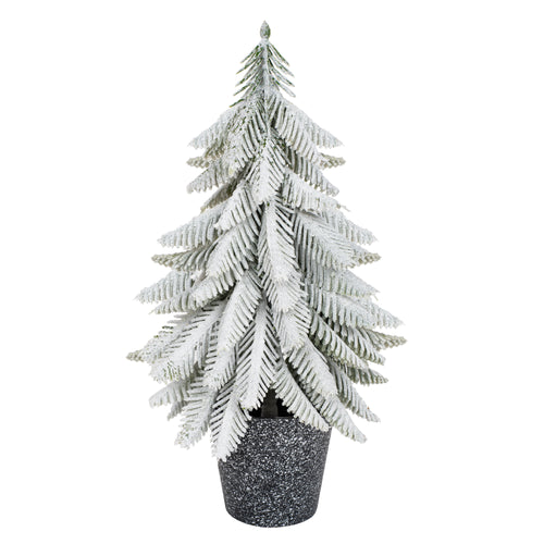 Decorative Christmas tree with snow effect in a pot
