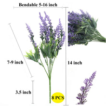 Load image into Gallery viewer, Artificial Lavender Flowers 14&quot; Tall Stem 8 PCS bundle 

