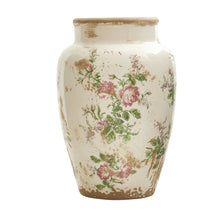 Load image into Gallery viewer, Tuscan ceramic ivory pink floral print vase 
