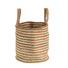 Load image into Gallery viewer, Handwoven Basket with Handles brown neutral stripes
