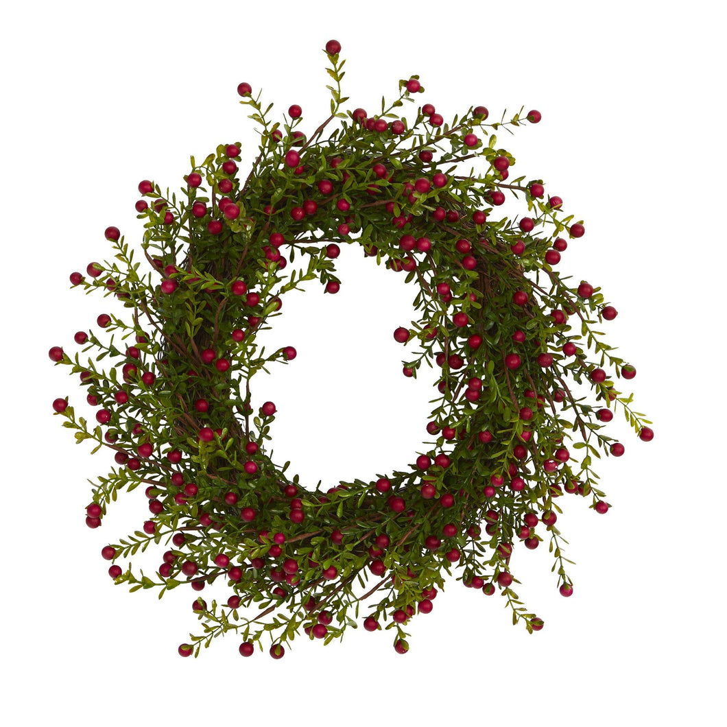 Boxwood Red Berries Artificial Wreath