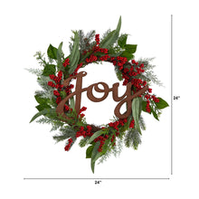 Load image into Gallery viewer, Red Berries Joy artificial Christmas wreath 24 inches wide
