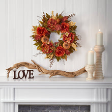 Load image into Gallery viewer, Peony Hydrangea Pumpkin Fall Artificial Wreath Autumn Home Decor
