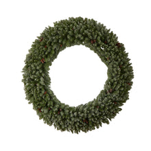 Load image into Gallery viewer, giant artificial flocked Christmas wreath faux pinecones fake snow 

