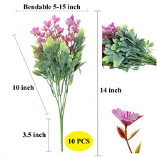 Load image into Gallery viewer, magenta violet artificial flowers green leaves 14 inch long stem 10 PCS bundle
