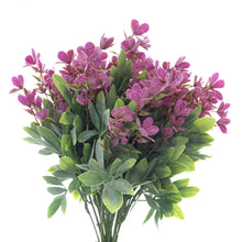 Load image into Gallery viewer, violet-pink artificial flowers green leaves 
